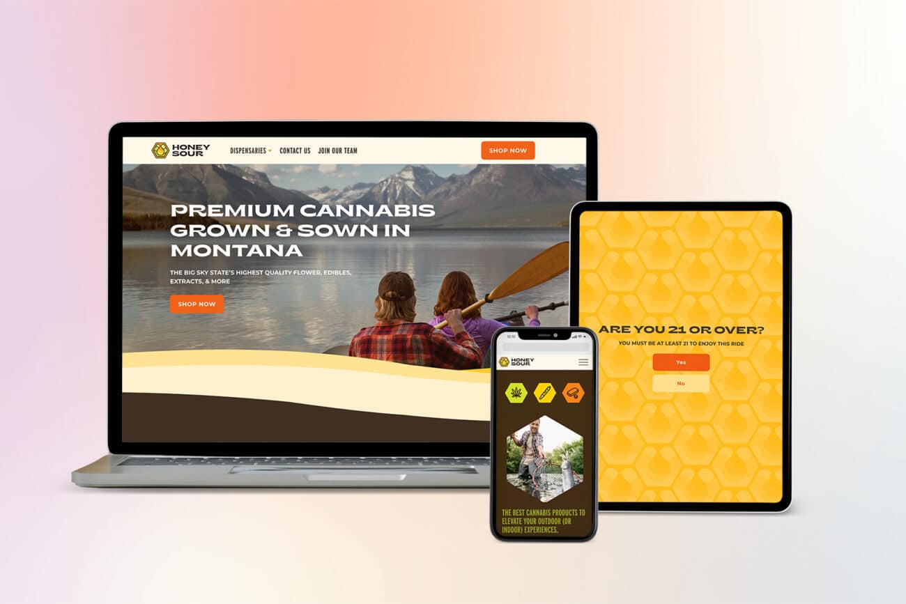 Mock up of Honey sour Dispensary website on Three different devices