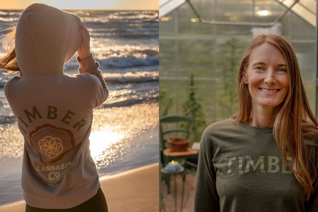 Lifestyle shots of women wearing Timber Dispensary Apparel