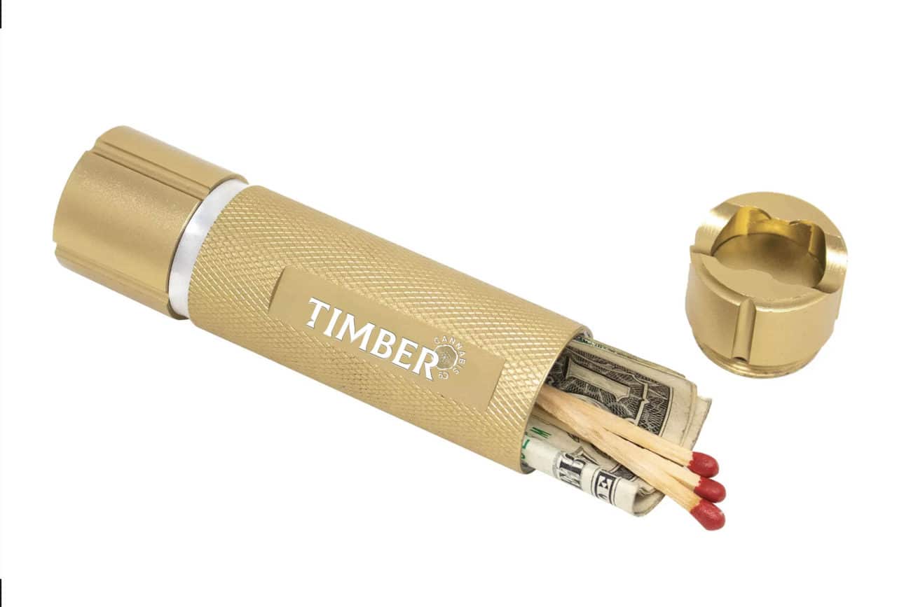 Timber Stash Light holding Money and matches