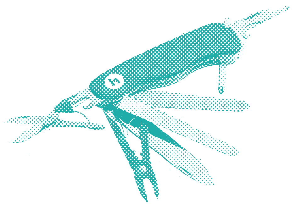 turquoise halftone dots of a swiss army knife