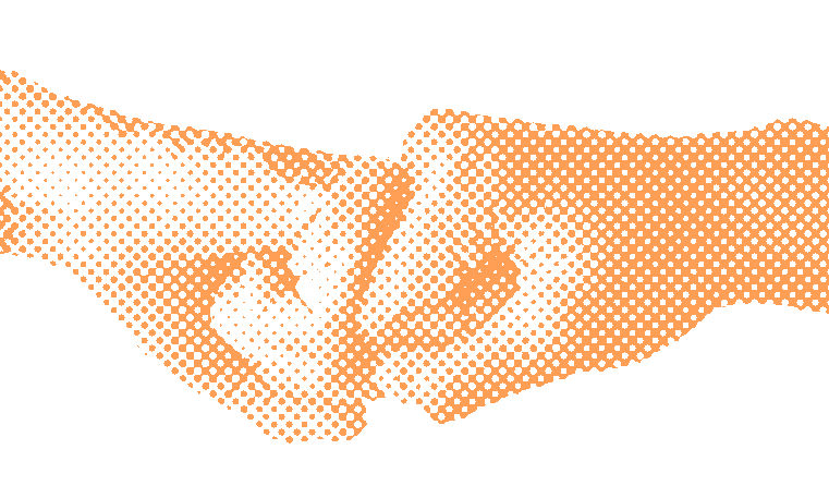 Orange halftone of hands fist bumping